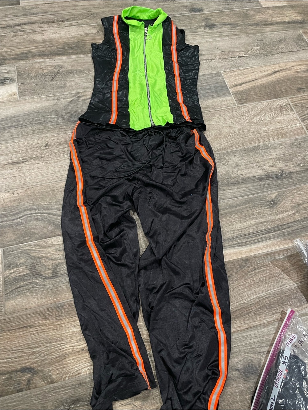 Kids Dance Costume Set with Neon Green & Orange Trim